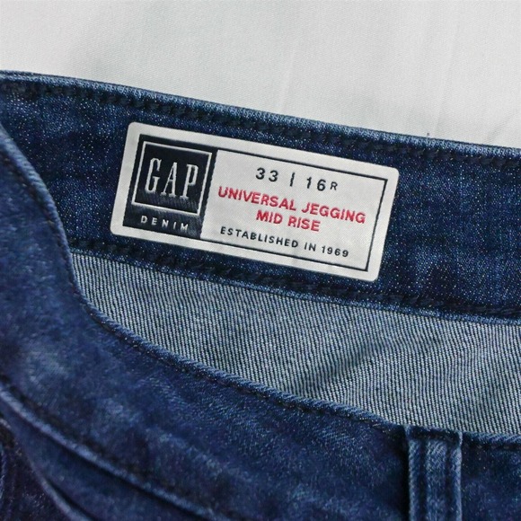 Gap 33 / 16 Universal Jegging Mid Rise Dark Wash Stetch Denim Jeans - Picture 2 of 3